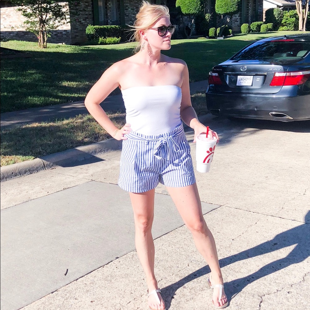Blue and white striped shorts